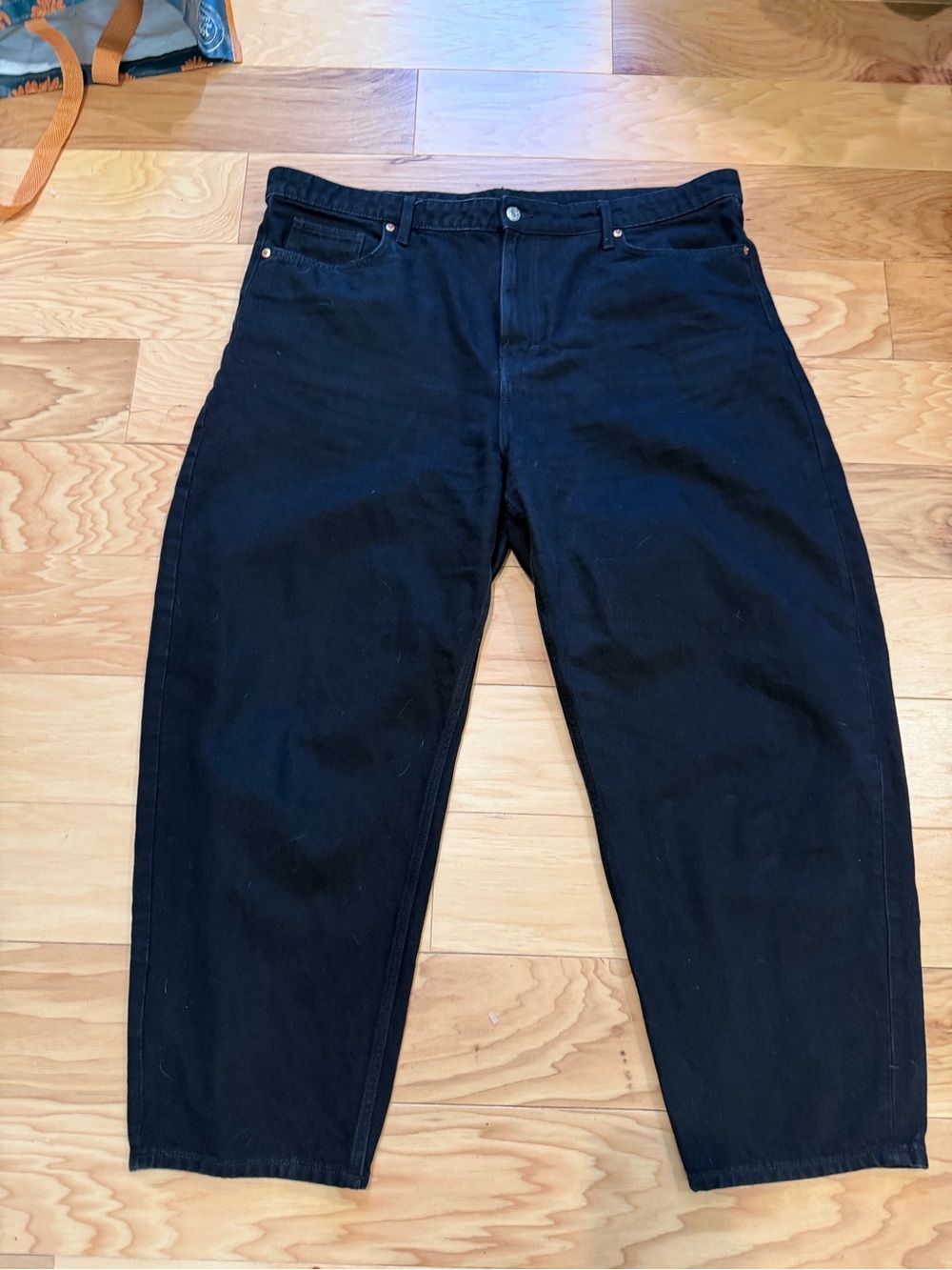 H&M &Denim Black Barrel Jeans Size 18 High Waist Loose Fit baggy